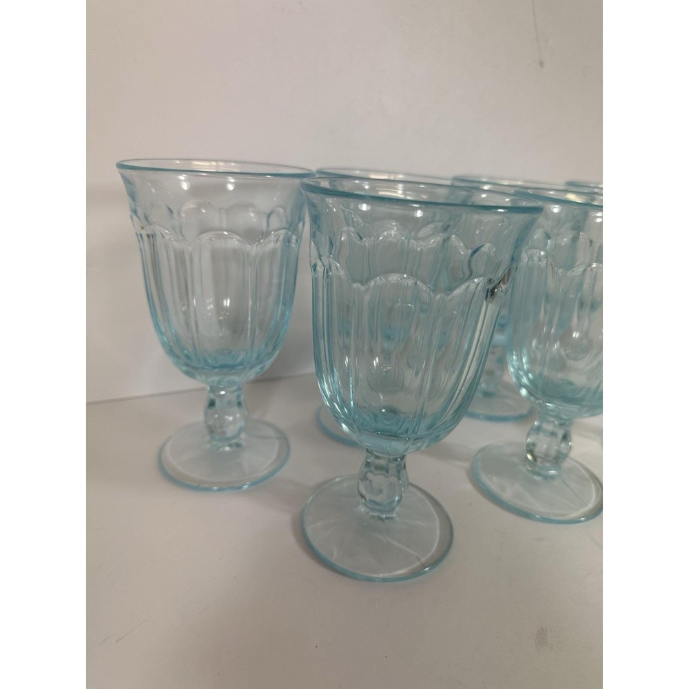 Noritake Azure Provincial Water Goblets 6.25" Light/Sky Blue Set Of 8 Vtg 70s - Picture 3 of 7